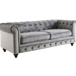 Providence Chesterfield Grey Velvet Tufted Sofa, 79 Promotion