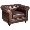 Providence Chesterfield Tufted Brown Faux Leather Rolled Arm Chair Online Discount