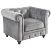 Providence Chesterfield Tufted Grey Velvet Rolled Arm Chair Discount Online