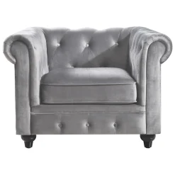 Providence Chesterfield Tufted Grey Velvet Rolled Arm Chair Discount Online