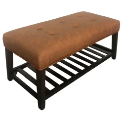 Providence Collins Leather Bench, Brown Opening Sales