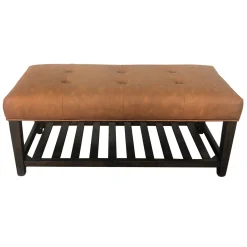 Providence Collins Leather Bench, Brown Opening Sales