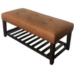 Providence Collins Leather Bench, Brown Opening Sales