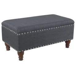Providence Jasmine Linen Storage Ottoman, Charcoal Grey Premium