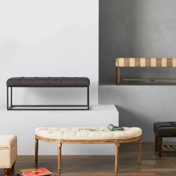 Providence Lourdes Tufted Curved Bench, Neutral Clearance