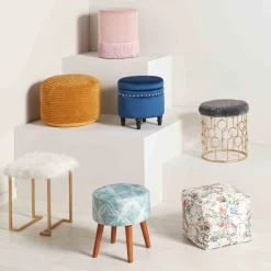 Ridgecrest Mustard Plush Pouf, 20 Flash Sale