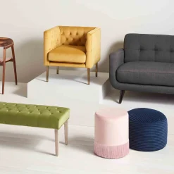 Ridgecrest Navy Plush Pouf, 20 Promotion