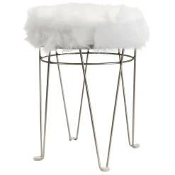 Rion Chrome Wire Vanity Stool/Padded White Faux Fur Seat Opening Sales