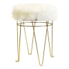 Rion White Faux Fur & Gold Vanity Stool Bargain Sale