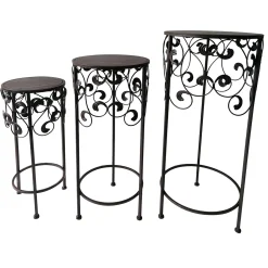 Round Wood Top With Scroll Metal Plant Stand, Large Bargain Sale