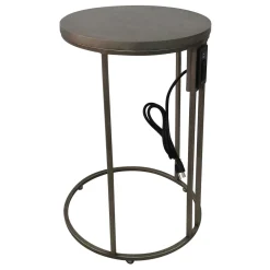 Round Wood-Top Gold Metal C-Table With Usb Port, Large Good Quality
