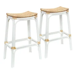 Set Of 2 Indah Rattan Backless Barstool, White Online Discount