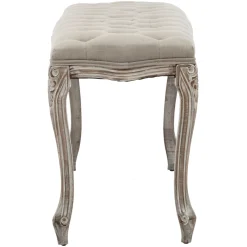 Simone Grey Linen Tufted Bench With Carved Reclaimed Wood Legs Outlet