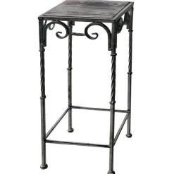 Square Wood Top Plant Stand With Rustic Twist Metal Leg, Large Clearance