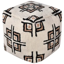 Tile Tufted Pouf Cream Low Price
