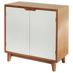 Two-Tone Brown & White 2-Door Wooden Cabinet Clearance