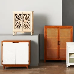 Two-Tone Brown & White 2-Door Wooden Cabinet Clearance