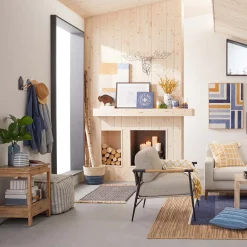 Ty Pennington Lex Blue Striped Square Pouf, 16 Less Expensive