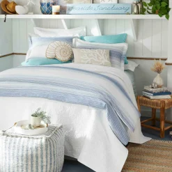 Ty Pennington Lex Blue Striped Square Pouf, 16 Less Expensive