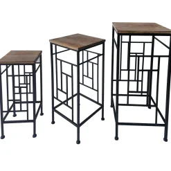 Wood Top Plant Stand With Metal Frame, Medium Fashion