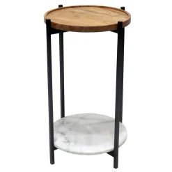 Wood Top Side Tbl W/Mrble Shlf Low Price